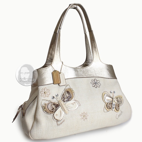 Coach Lexi Shoulder Bag Butterfly #F16584 Straw and Leather Satchel 2011 - Picture 3 of 11